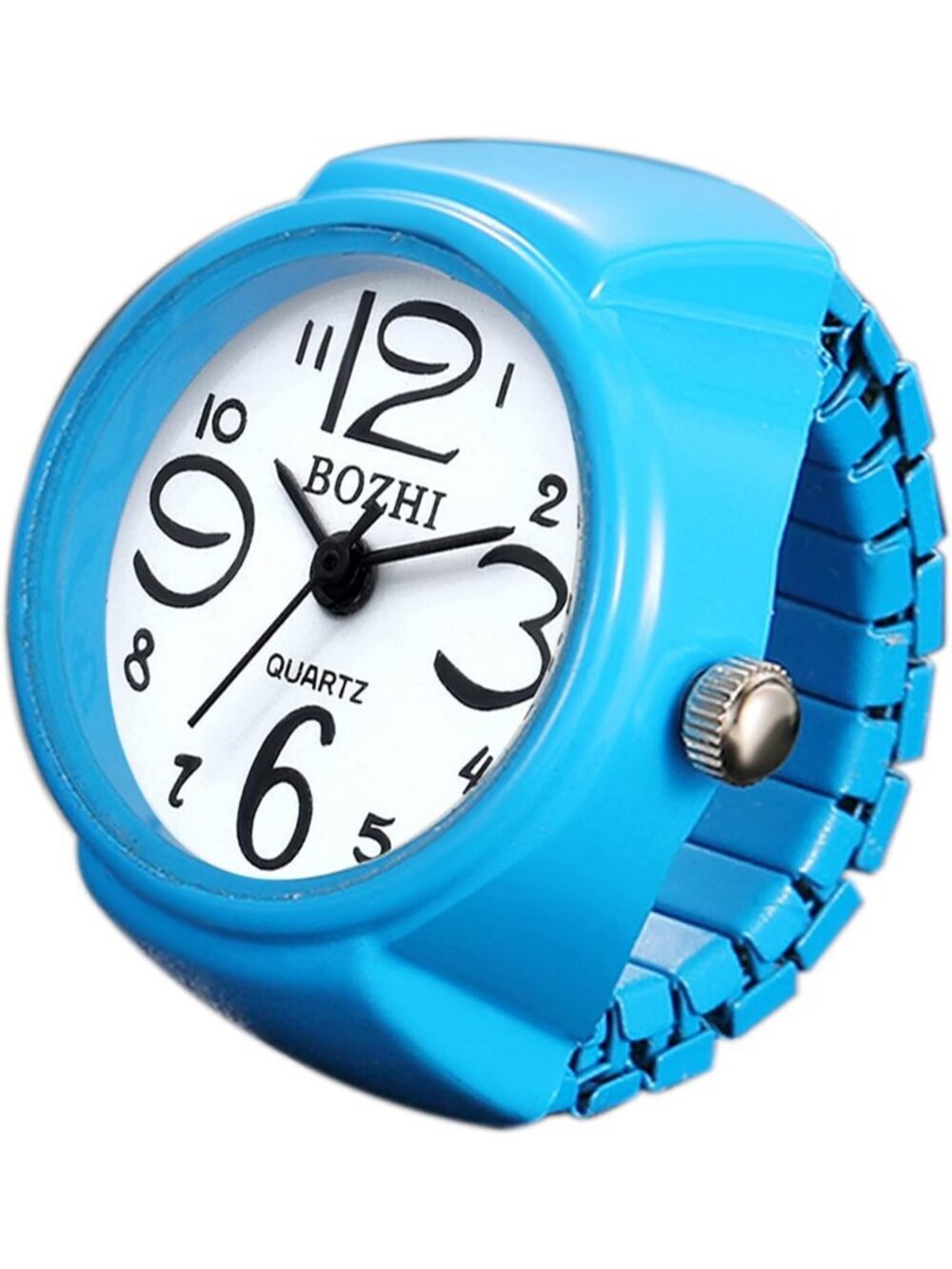 Unisex Blue Analog Quartz Easy Read Adjustable Modern Round Finger Ring Watch